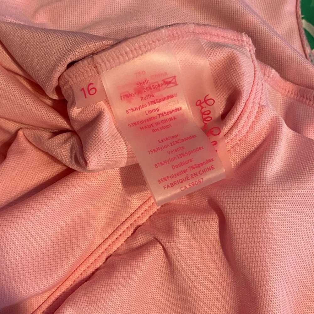Lilly Pulitzer Green Palm Leaf One-Piece Swimsuit with Pink Accents - Picture 10 of 12